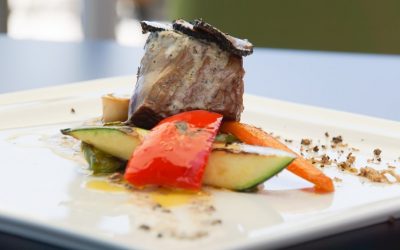 Dry-Aged beef with grilled vegetables and truffle